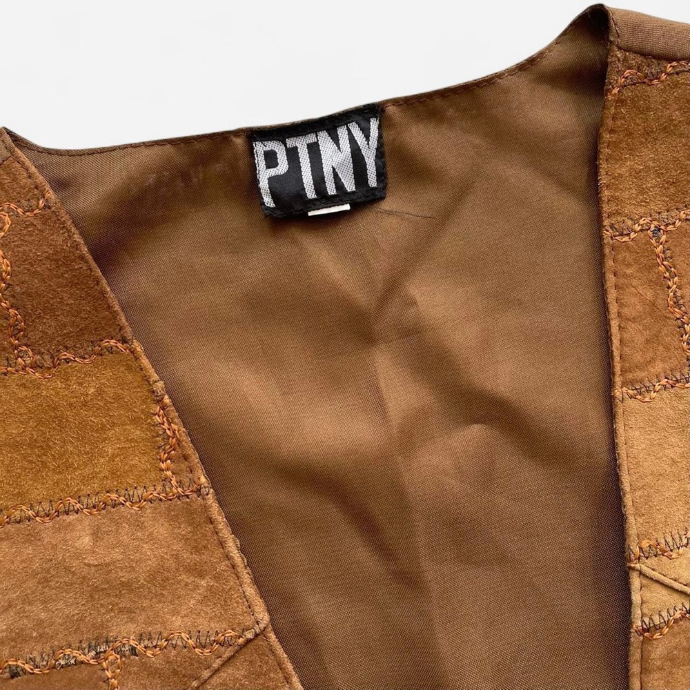 Vintage PTNY Brown Leather Patchwork Vest Medium - Picture 2 of 7